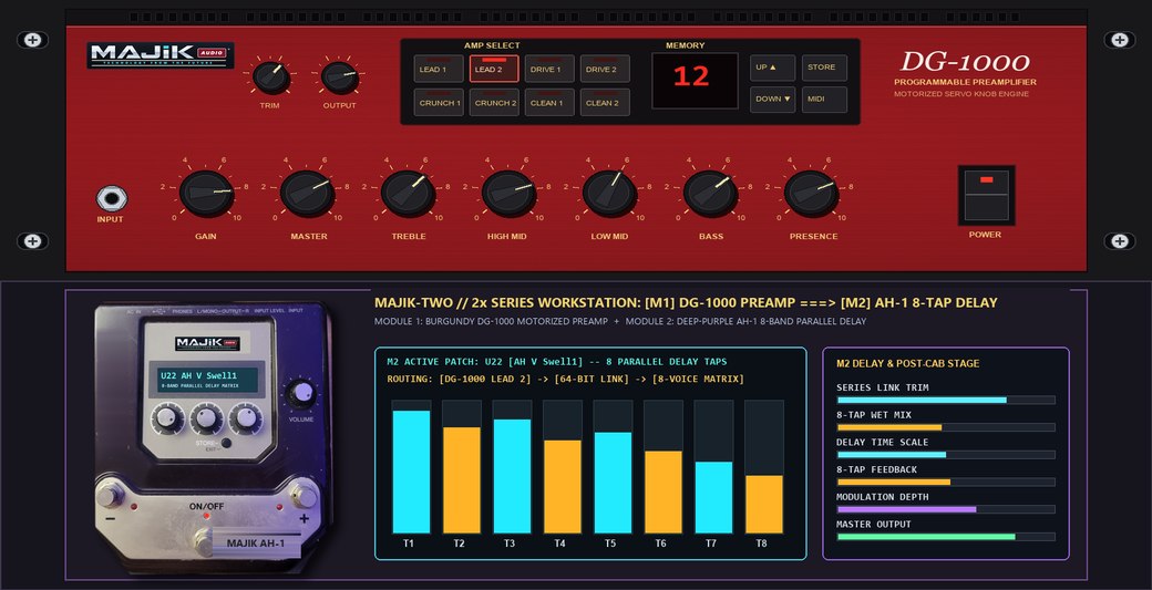 MAJIK TWO — 2x Series Workstation: DG-1000 Motorized Preamp + AH-1 8-Tap Delay