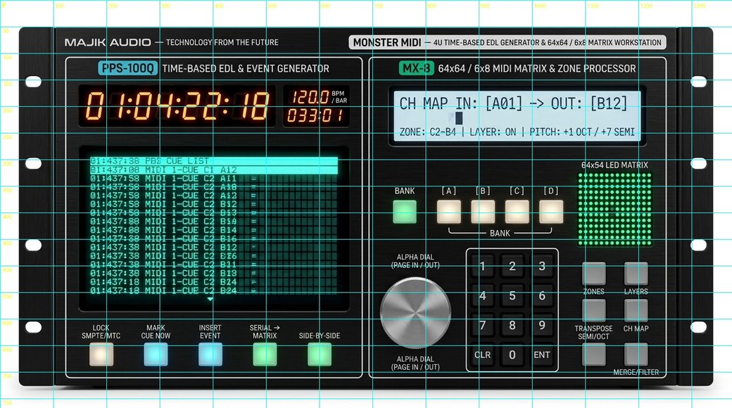 MONSTER MIDI — Dual-Engine SMPTE/MTC Synchronizer & 64×64 / 16×16 Matrix